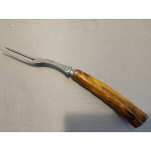 Vintage 2-Prong Stainless Steel Meat Carving Fork w/Antler Handle - 10” Length